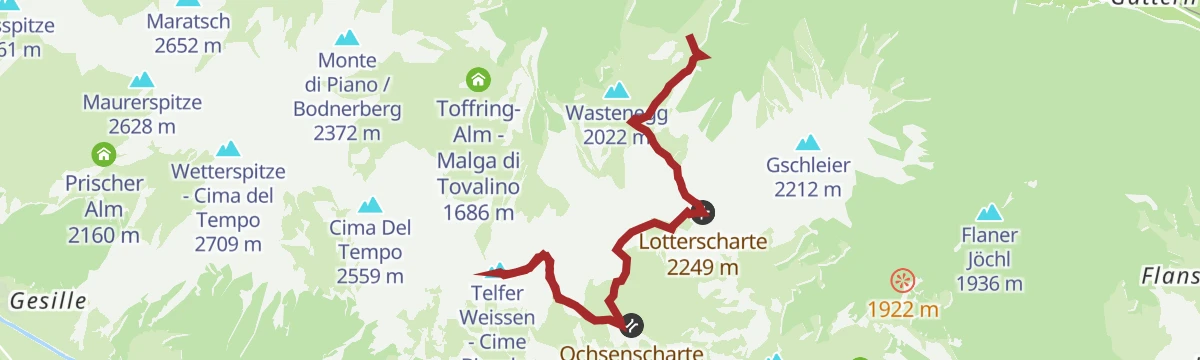 Route map: From Ladurns to the Telfer Weißen summit